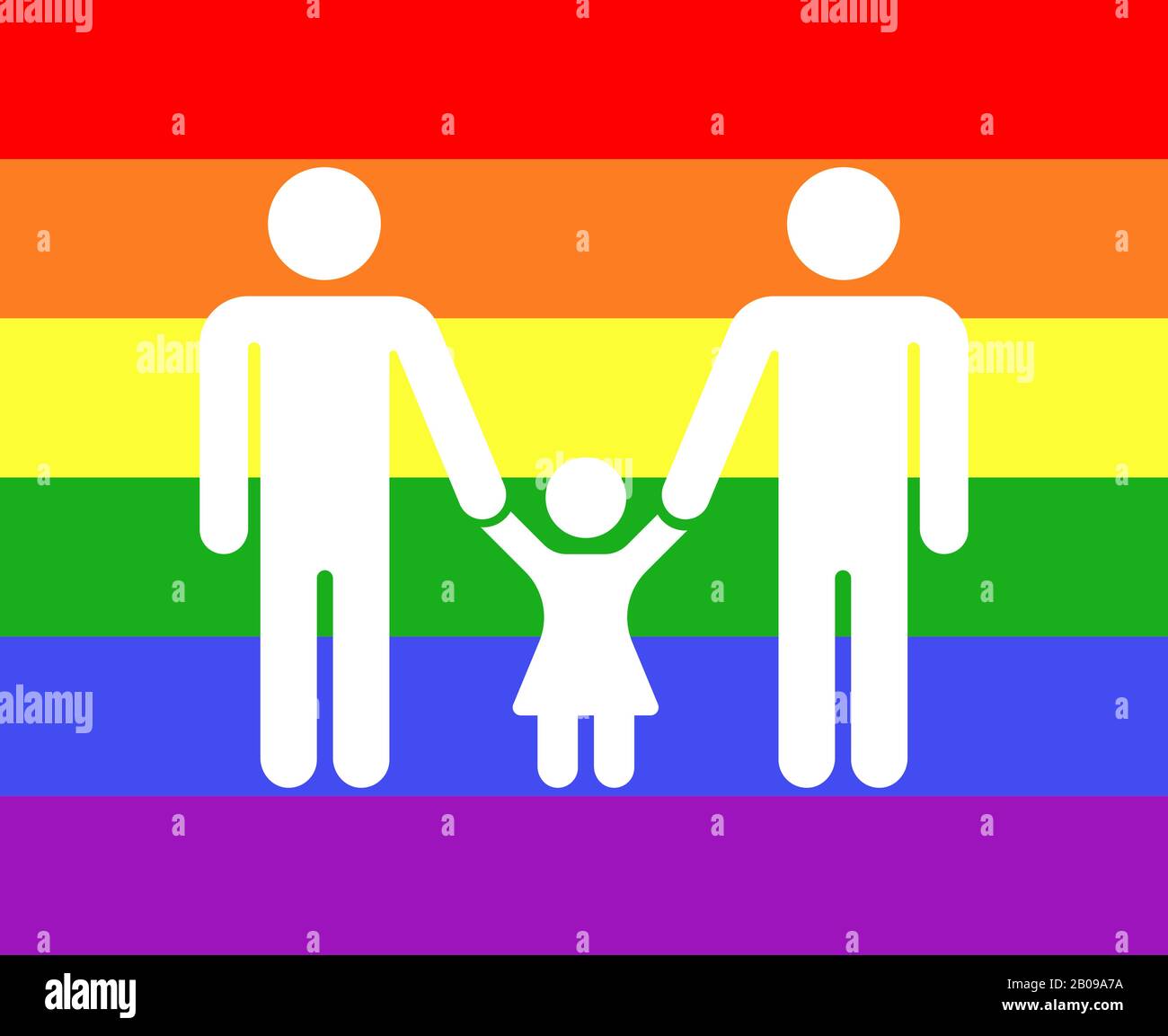 Homosexuelle Familiensymbol Regenbogenhintergrund. Homosexuelle Liebesfamilie, Vektorgrafiken Stock Vektor