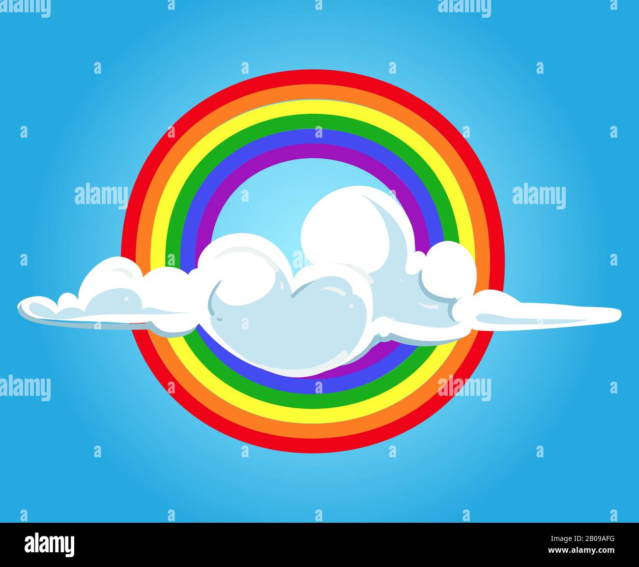 Kreis Regenbogen und Wolken blauer Himmel. Natur mit farbenfrohem Hintergrund. Vektorgrafiken Stock Vektor