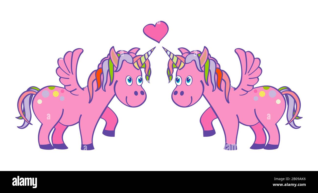 Vector Hand hat pinkfarbene Einhörner verliebt. Magische Tierliebe Fee Illustration Stock Vektor