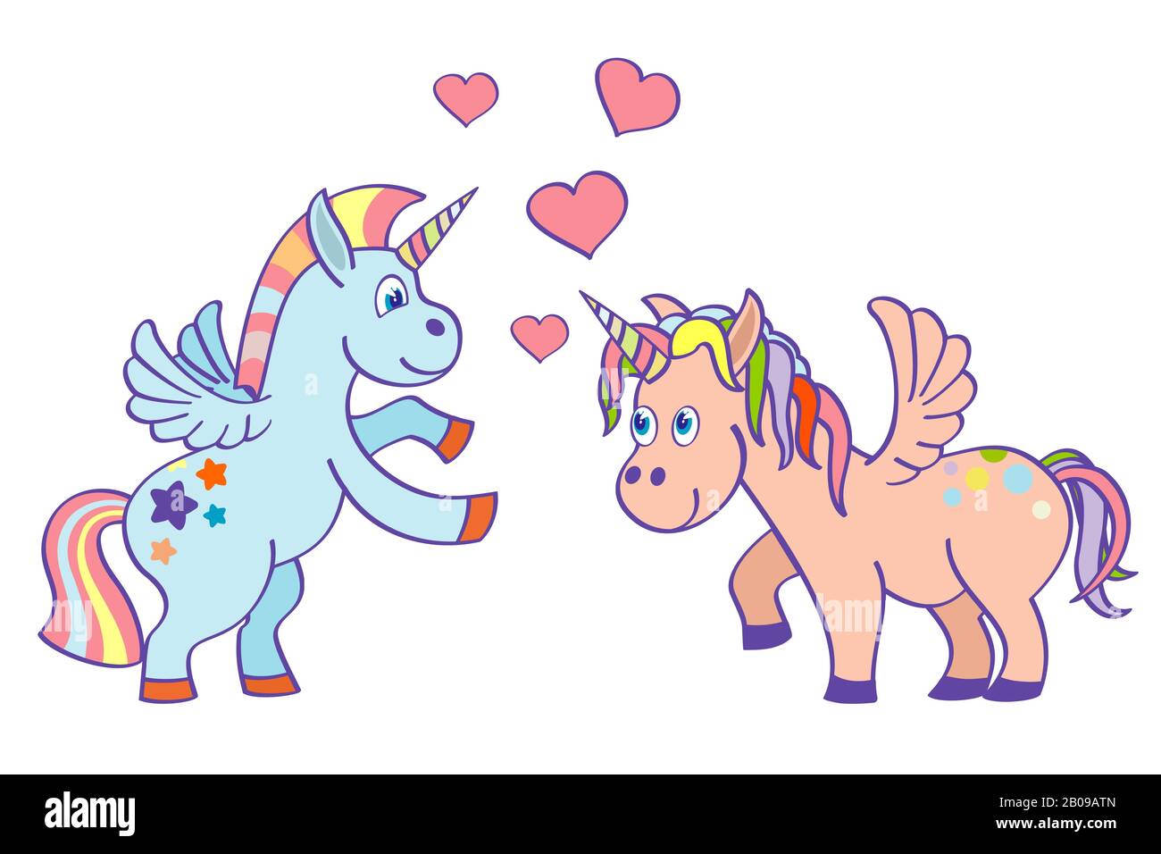 Vector Hand zog Einhörner in Liebe. Märchenhafte Tierillustration Stock Vektor