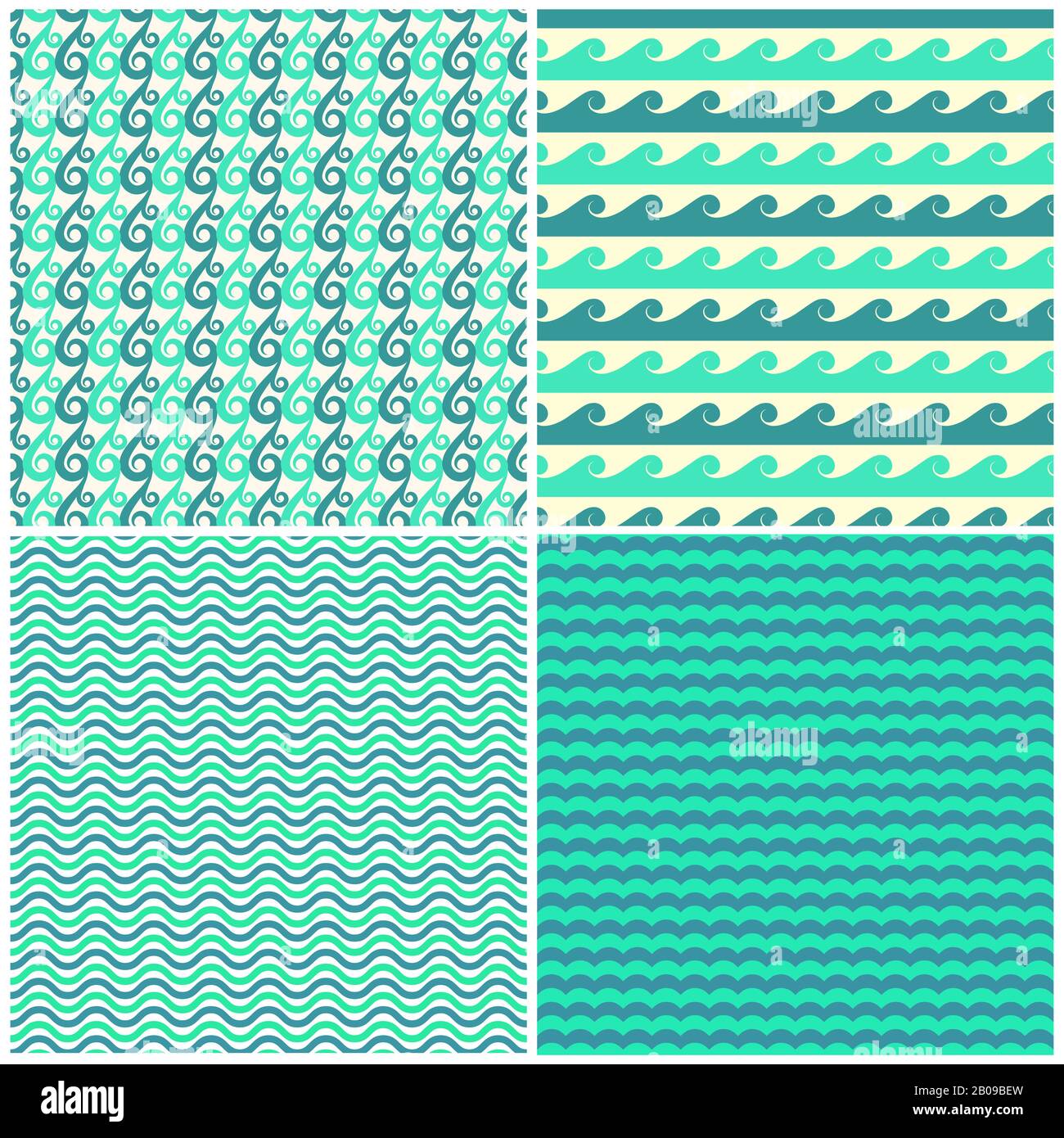 Satz von Vektor-Aqua-grünen Wellen nahtlose Muster. Abbildung der grünen Seewelle Stock Vektor