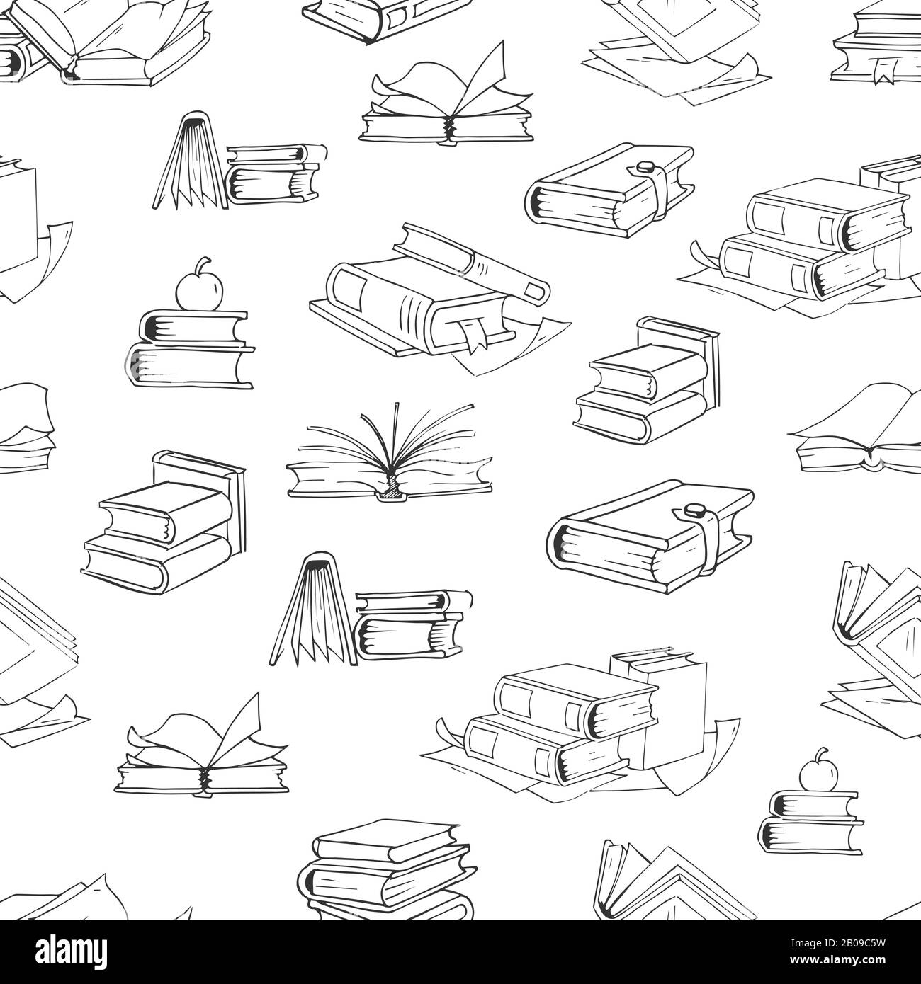 Doodle Bibliothek Buch nahtloses Vektormuster. Hintergrund mit Buch für Bildung, Illustration von Schulbüchern Illustration Stock Vektor