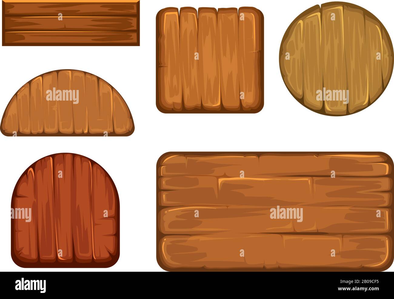 Vektorsatz für Retro-Etiketten aus Holz. Verschiedene Formen von Holz-Zeichenbrett. Vektorgrafiken von Plankrahmen und Fachwerk Stock Vektor