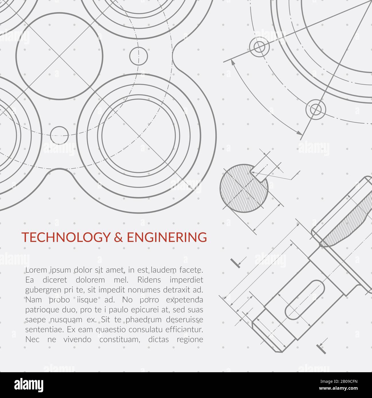 Engineering-Vektor-Konzept mit Teil der maschinellen technischen Zeichnung. Maschinenbau-Mechanismus, Bannertechnik Zeichnung Illustration Stock Vektor