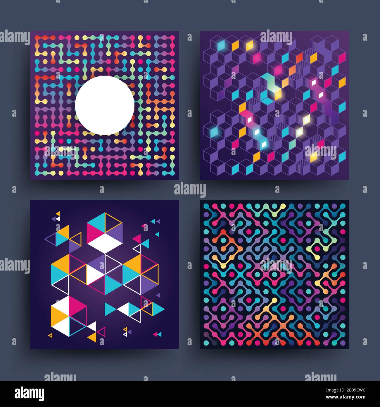 Klassische minimalistische, einfache Vektorhintergründe mit Geometrieformen für Einbände, Plakate, Flyer und Bannerdesign. Darstellung farbiger minimalistischer Banner Stock Vektor