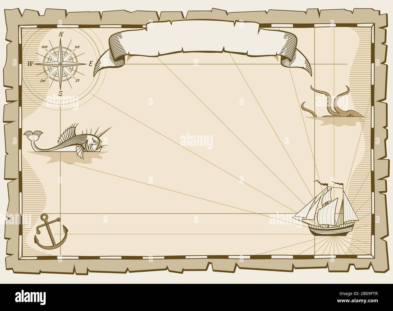 Vektor-Hintergrund der alten Karte, Einladungsvorlage. Kartendarstellung entwerfen Stock Vektor