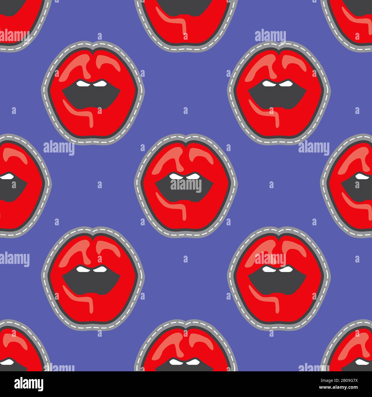 Helle Lips Patch-Vektor nahtloses Muster. Trendige Hintergrundillustration im Retro-Look Stock Vektor