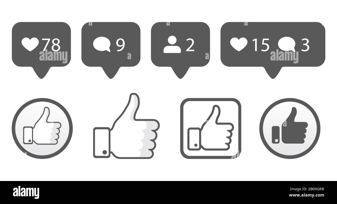 Daumen nach oben, wie Symbole, Vektorsymbole für Kommentare des Followers. Zeichen für Kommunikationsabbildung Stock Vektor