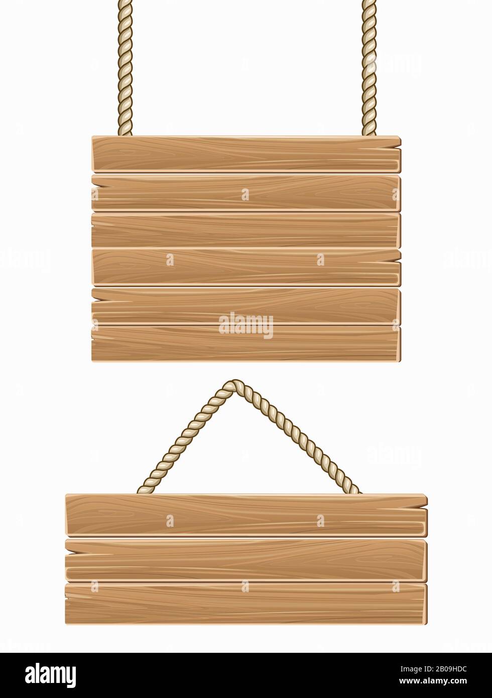 Hängende Vektor Holz-Blindplatten isoliert über Weiß. Holztextur Plank Illustration Stock Vektor