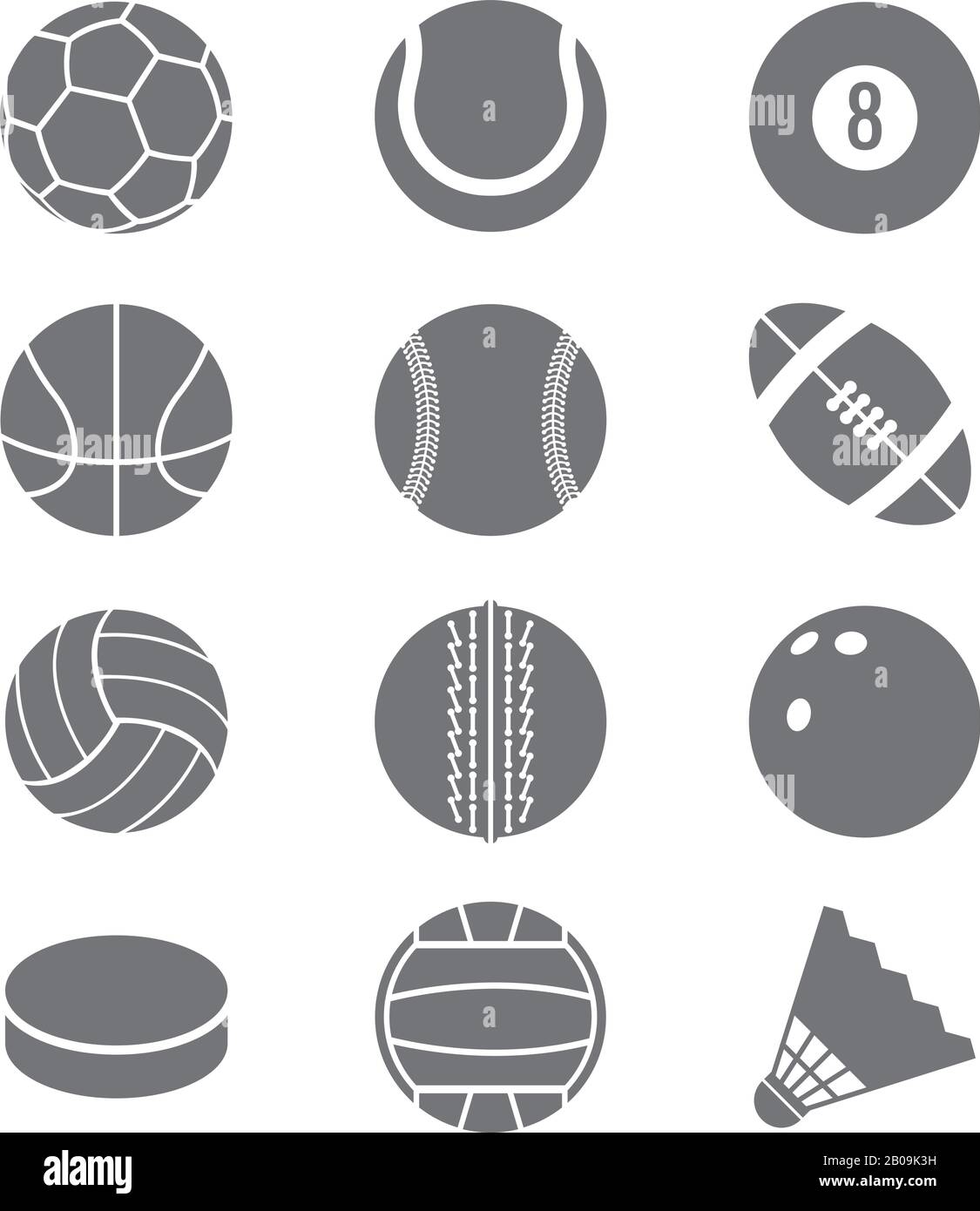 Sportbälle Fußball Basketball und Tennisvektor-Ikonen. Abbildung der Kugeln für Bowling und Volleyball Stock Vektor