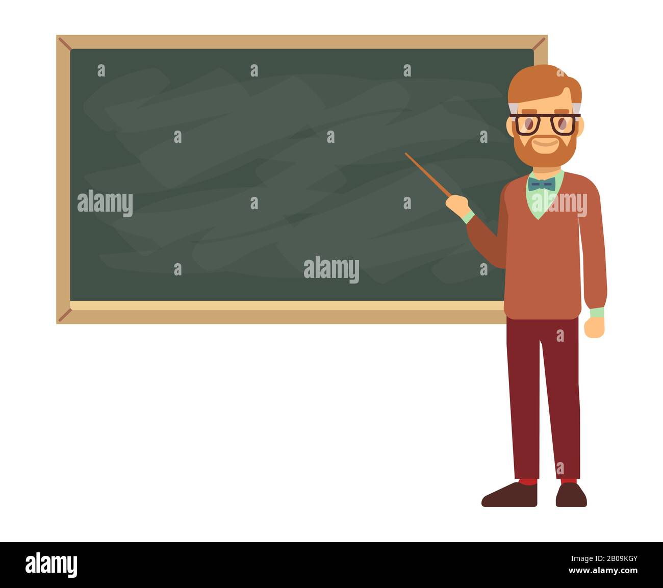 Lehrer, Professor, der vor einer leeren Schul-Tafel-Vektorillustration steht. Schullehrer in Brille, männlicher Lehrer in der Nähe von Tafel Stock Vektor