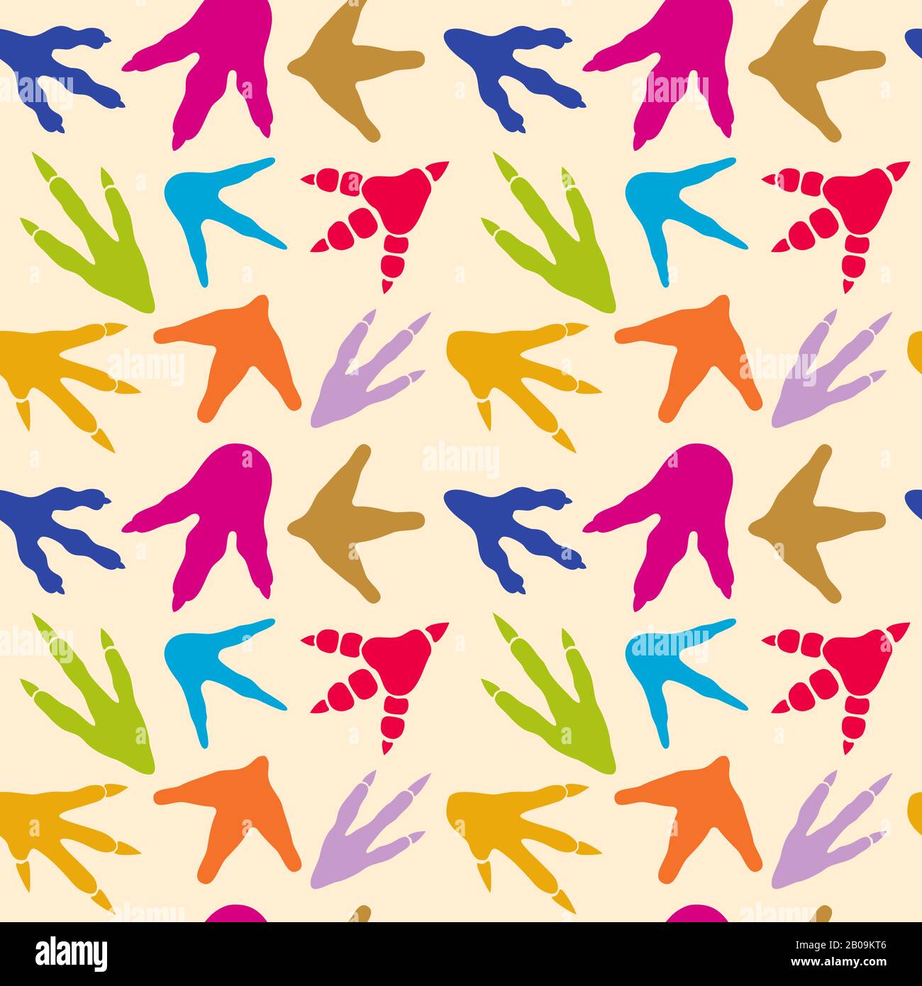 Dinosaurier-Fußabdrücke Vektor nahtloses Muster. Hintergrund mit farbigen Fußabdrücken Tier, Abbildung von Dinosaurier-Fußabdrücken Stock Vektor