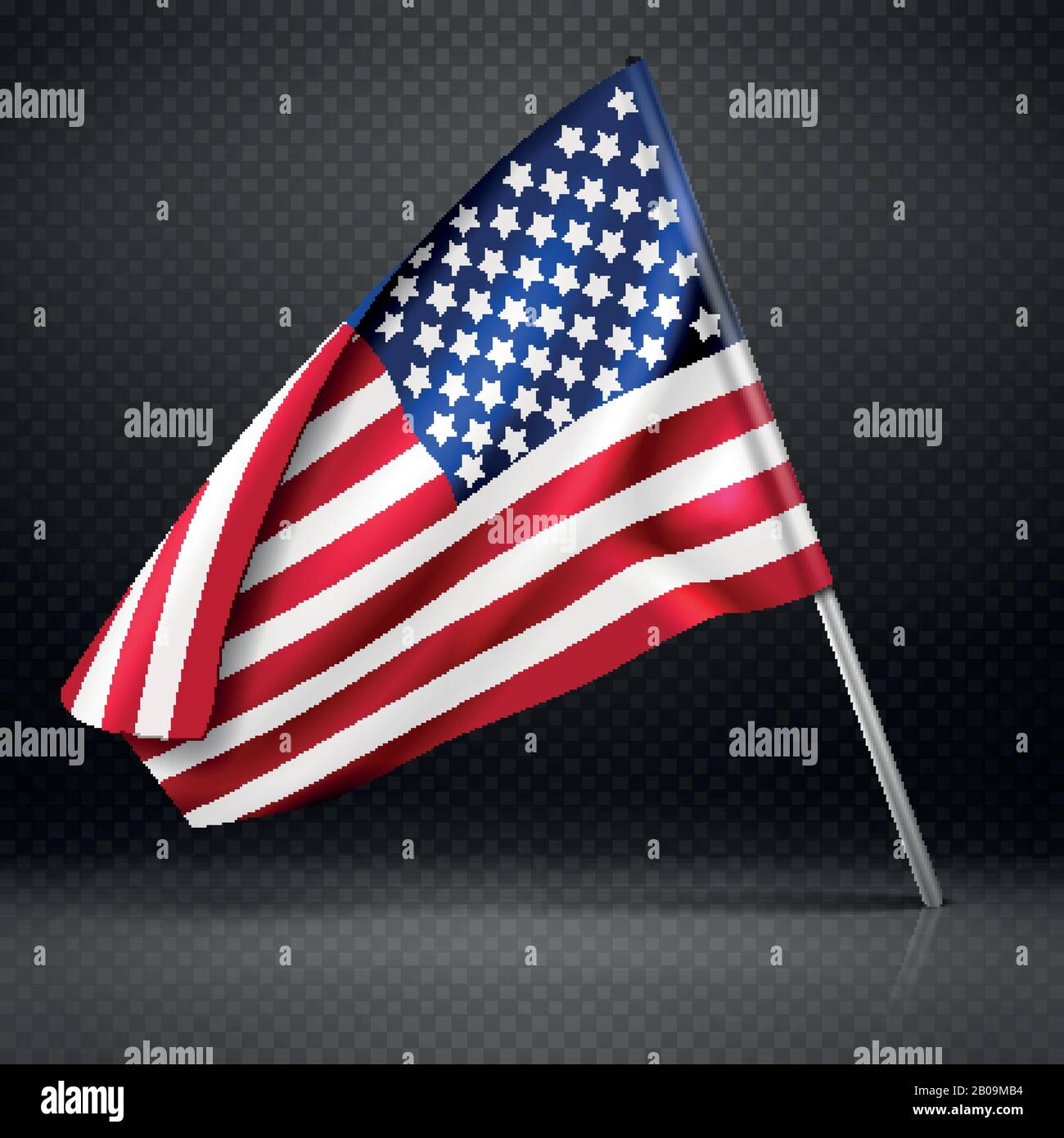 Amerikanische Fahne gewellte Flagge, USA-Flagge isoliert auf transparenter Hintergrundvektorillustration. Amerikanische Nationalflaggen, USA-Wellenklafahne Stock Vektor
