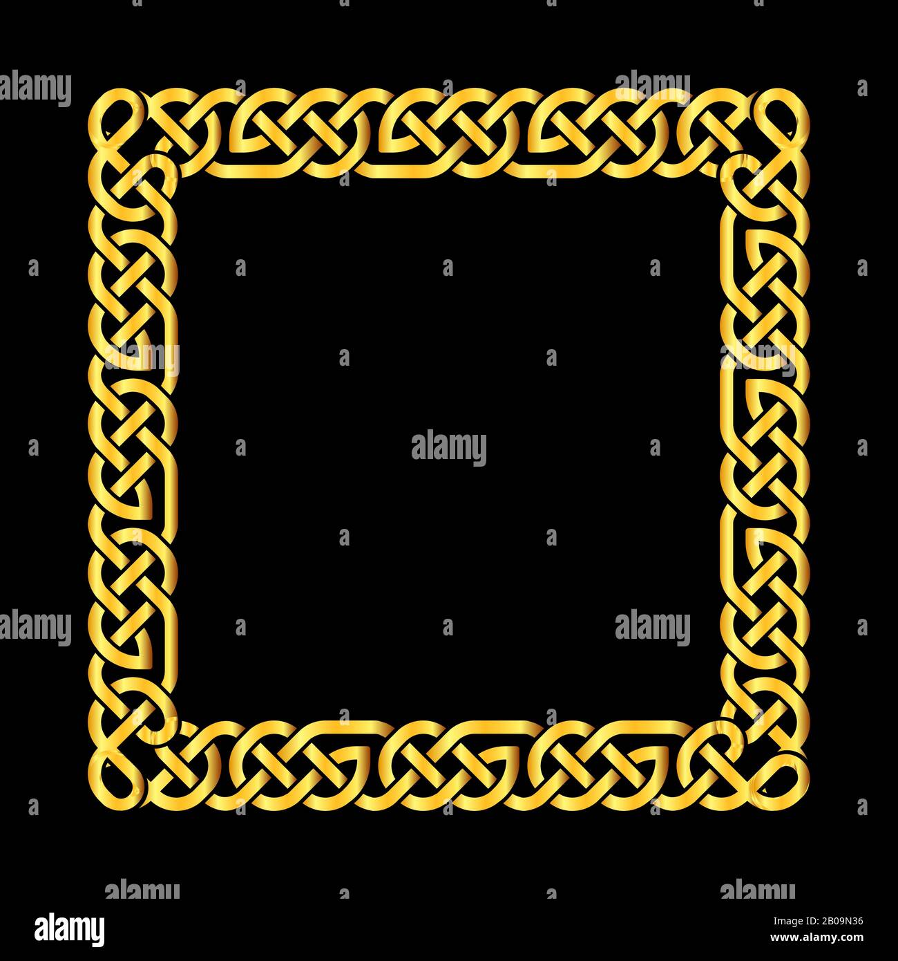 Quadratischer goldener keltischer Knoten Vektorrahmen. Abbildung des Rahmens für Dekorelemente Stock Vektor