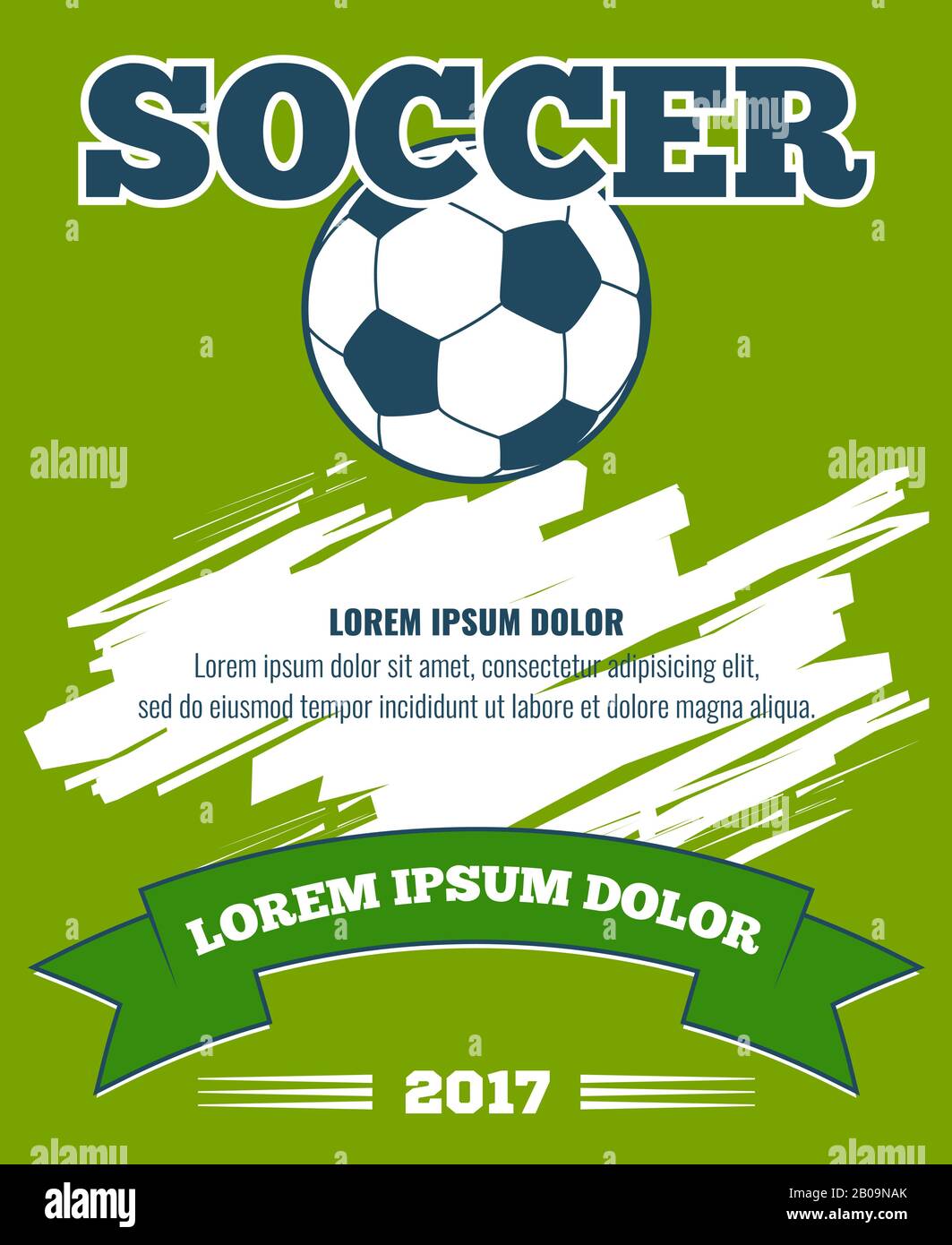 Fußballball-Poster mit grünem Vektor. Meisterschaft der Fußball-Illustration Stock Vektor