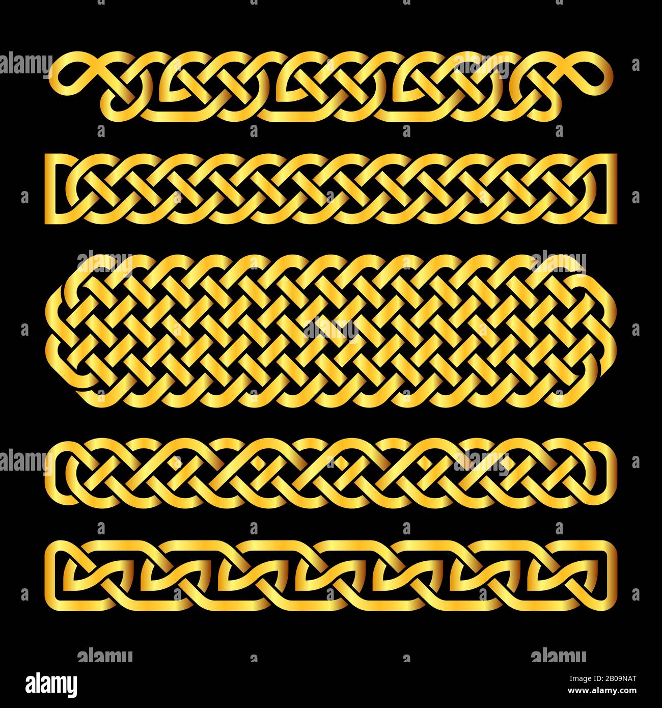 Vektorrahmen für goldene keltische Knoten festgelegt. Dekorative Illustration mit Musterlinie Stock Vektor