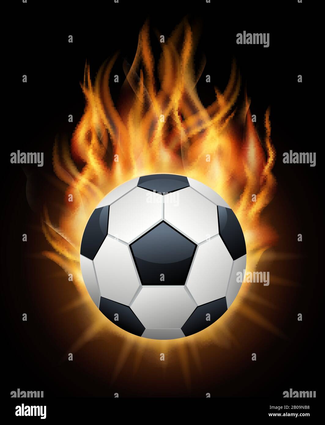 Realistischer brennender Fußballball isoliert schwarzer Vektor. Sport Fußball-Ballerillustration Stock Vektor