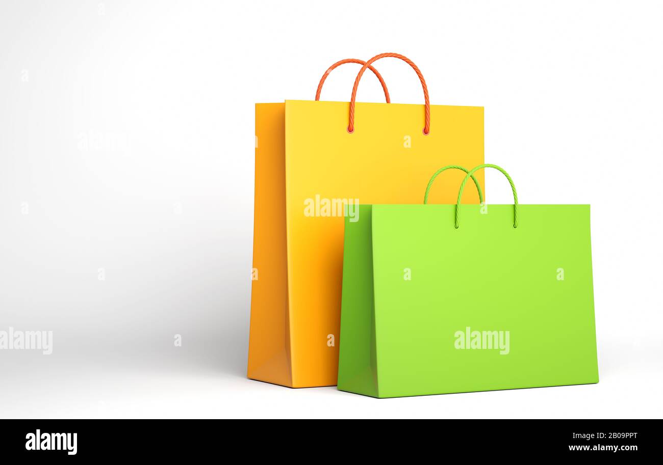 Zwei leere Einkaufstasche auf dem weißen. 3D illustration Stockfoto