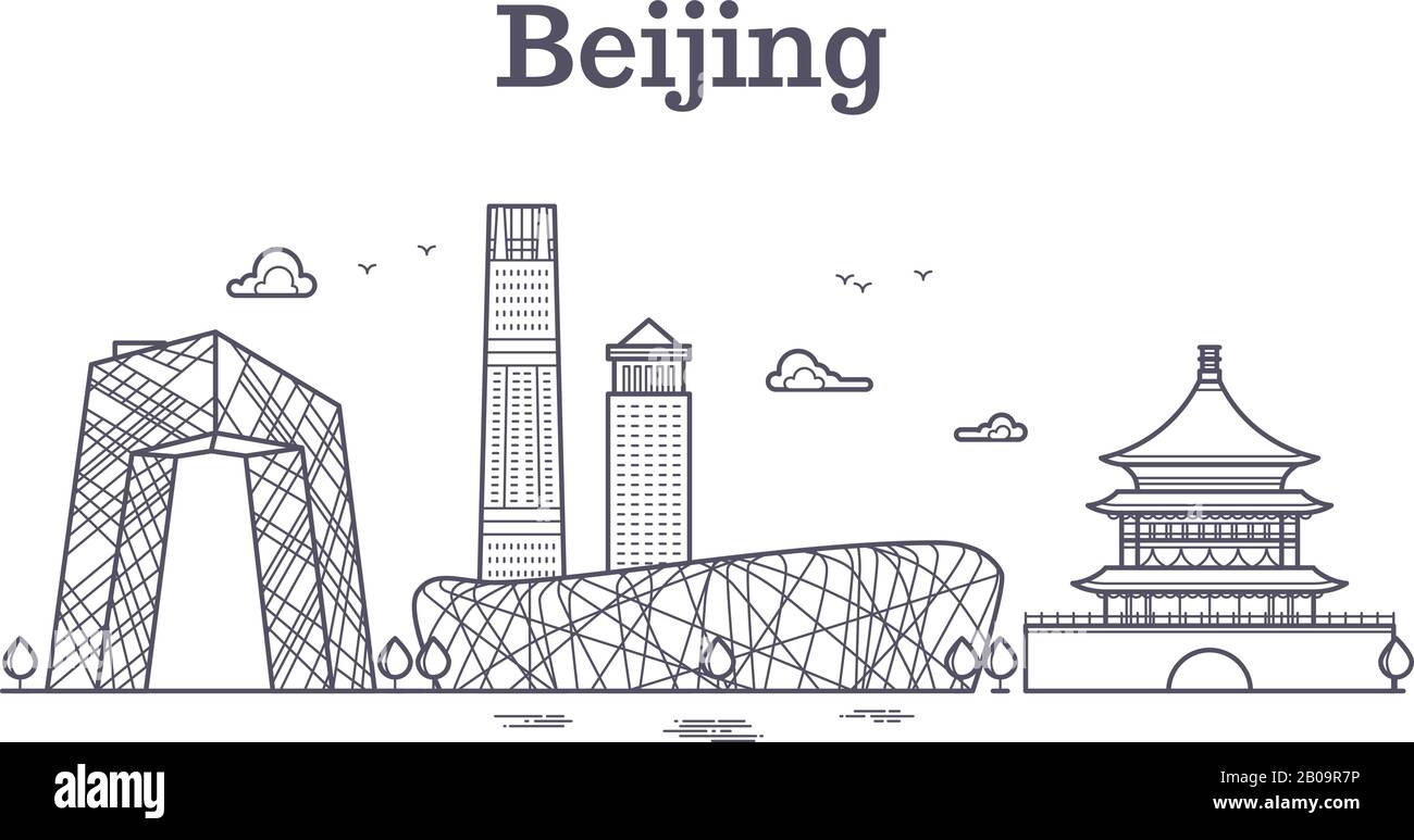 China peking Line Panorama-Skyline-Vektorgrafiken. Beijing City Panorama, berühmte Architektur von peking Stock Vektor