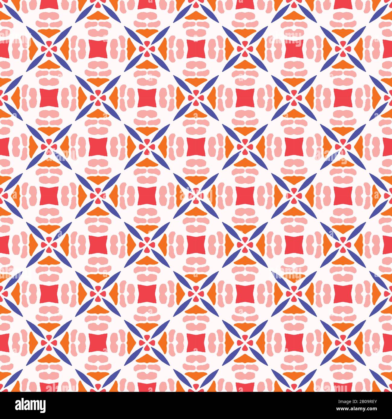 Mutiger Sommer Mosaik Classic Blau Rot auf weißem Hintergrund. Modernes Mariner-Design Mit Nahtlosem Muster. Kaleidoskop Blüht Motif. Hell Dekorativ Stock Vektor