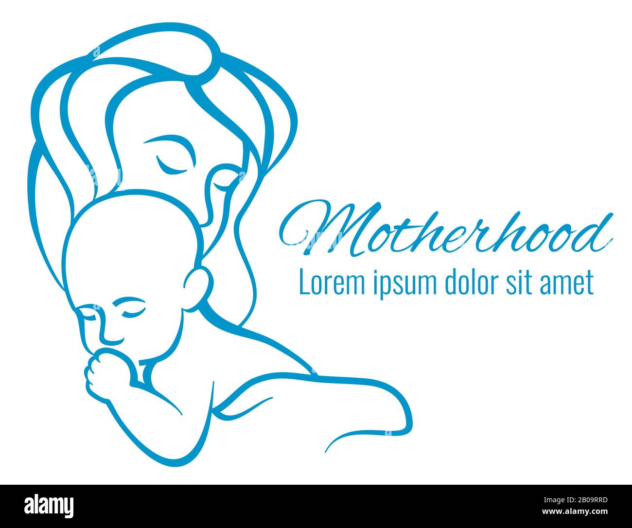Mutter- und Babyporträt, Mütter pflegen und lieben Mutterschaft umreißt Silhouetten Vektorkonzept. Baby mit Mutter liebt Skizze lineare Abbildung Stock Vektor