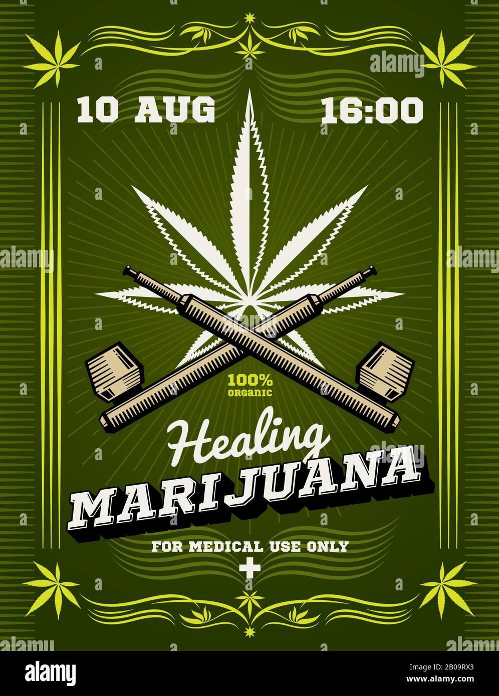 Marihuana-Raucher, Unkraut, Vektor-Hintergrund für Drogenwarnungen. Cannabisdroge für den medizinischen Gebrauch, Illustration der Bannheilung von Cannabis Stock Vektor