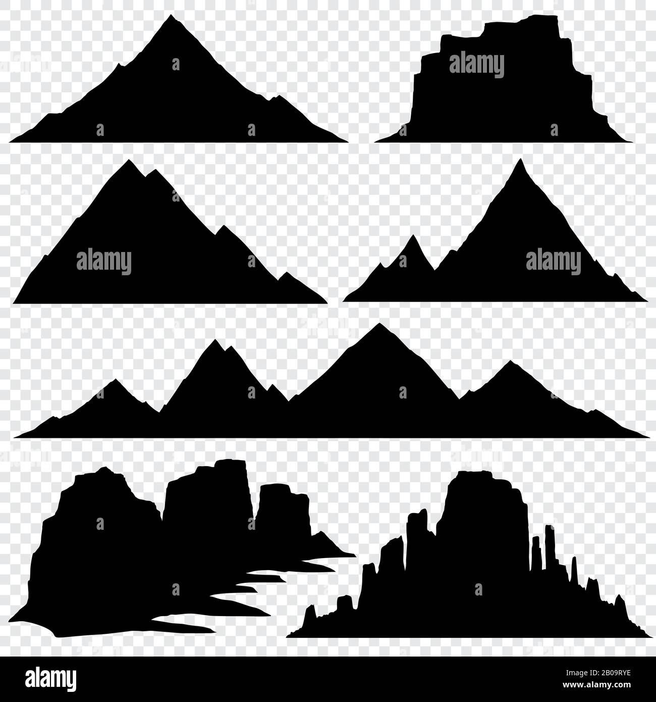 Blick auf die Skyline der Vektor-Silhouette der Berge. Naturhügel Berg, schwarze Silhouette Zeichnung Bergabbildung Stock Vektor