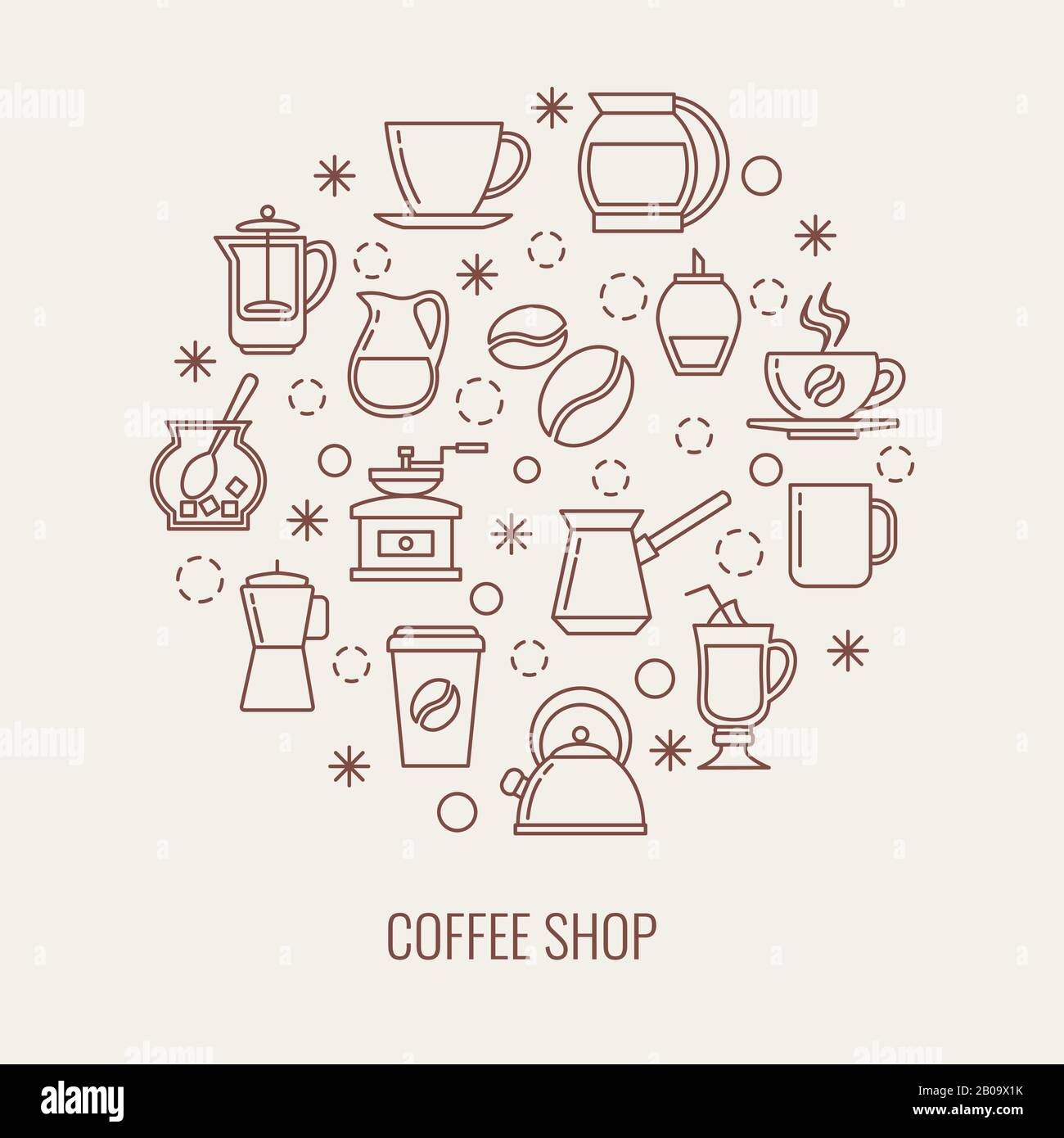 Kaffeehünnige Vektorsymbole in einem Kreis. Abbildung: Getränkekaffeekonzept Stock Vektor
