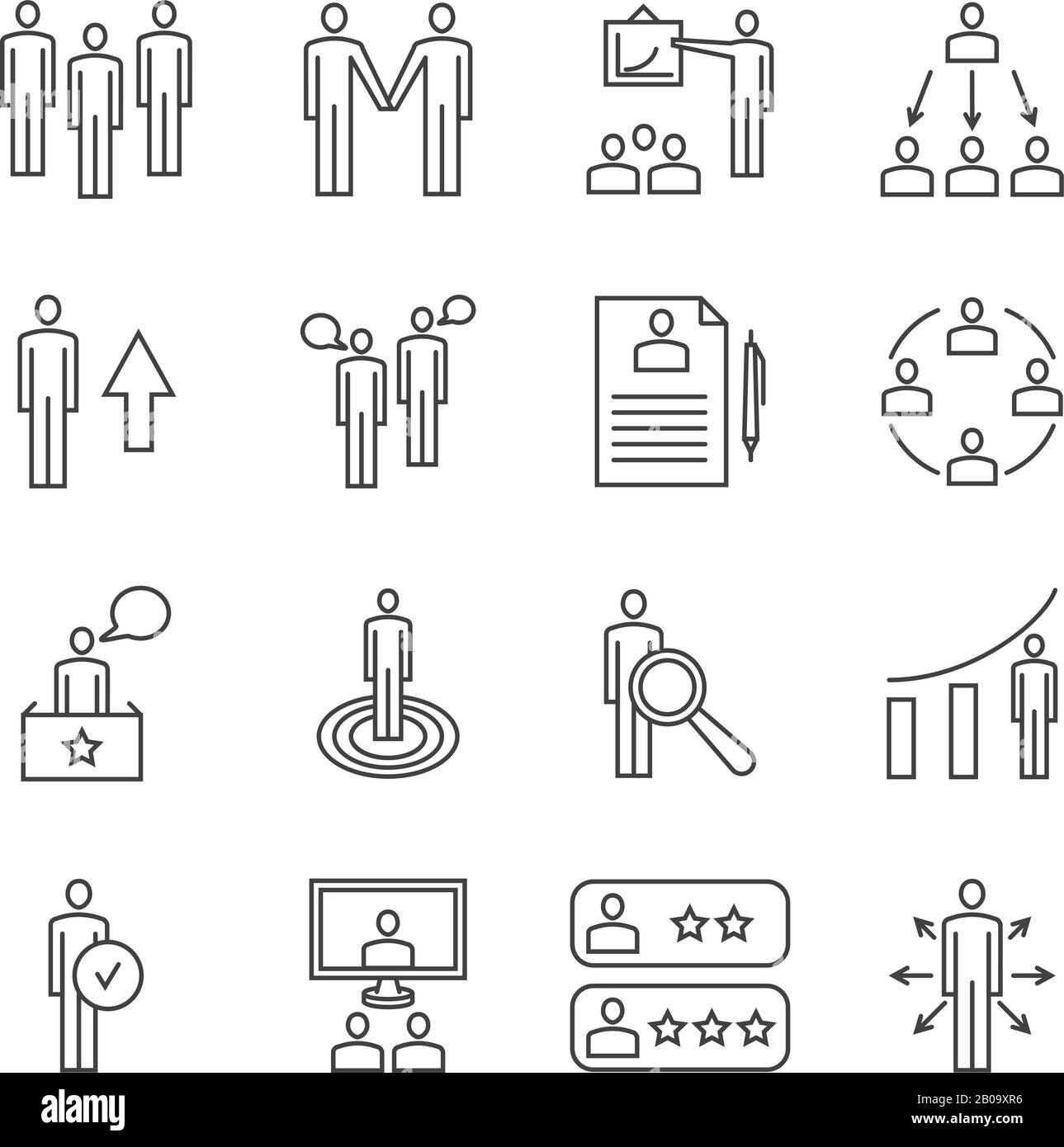 Symbole für Teamarbeitslinien und lineare Vektorzeichen für das Management. Business-Management-Symbole, Abbildung der Business-Teamarbeit Stock Vektor