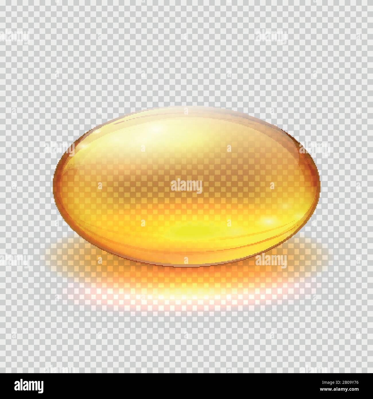 Transparente gelbe Kapsel mit Makrovektorabbildung für Medikamente, Vitamin- oder Fischöl. Vitamin-transluzente Tablettenmedikament, kapseldurchscheinendes Pharmazeu Stock Vektor