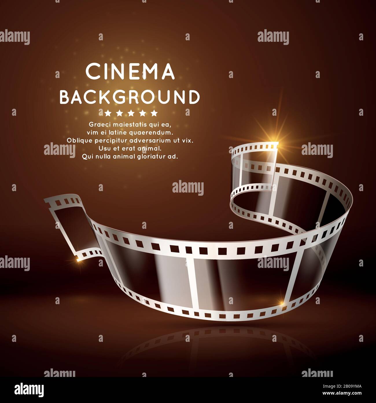 Vector Filmplakat mit 35-mm-Filmrolle, Vintage-Kino-Hintergrund. Event-Film-Festival-Banner, Abbildung eines 35-mm-Filmstreifens auf dem Festival-Kinematographie-Poster Stock Vektor