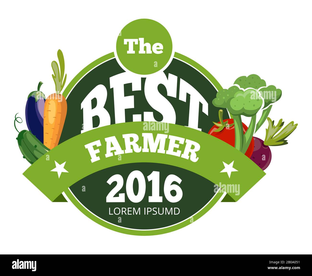 Natürliche frische Lebensmittel, Gemüse Logo Emblem Vektorvorlage. Beste Farmer Etiketten-Abbildung Stock Vektor
