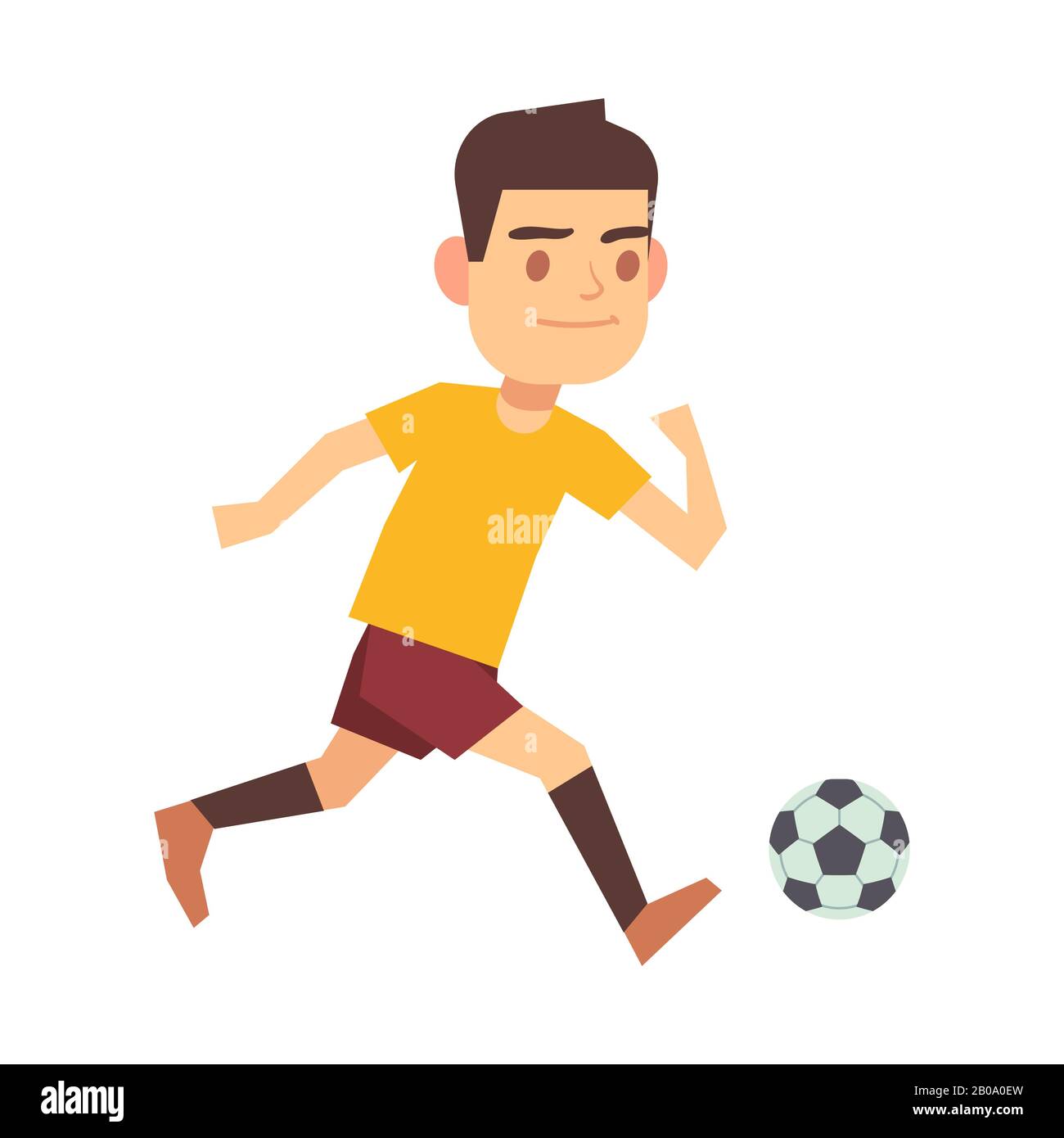 Fußballspieler, der mit Ball isoliert läuft, weißer Vektor. Man Run mit Kugeldarstellung Stock Vektor