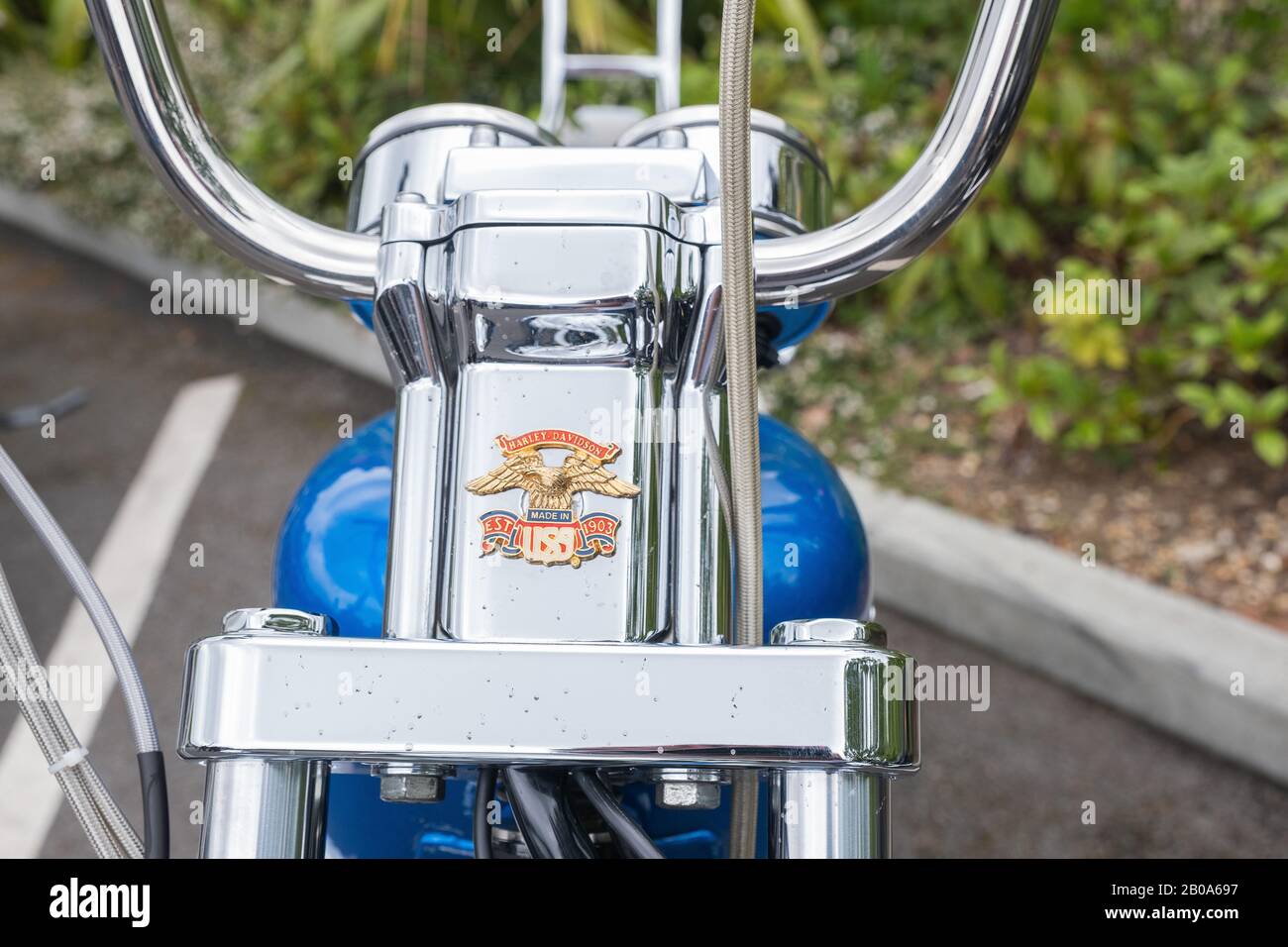 Haley Logo auf dem Motorrad bei Harley-Davidson Reading Berkshire England Stockfoto