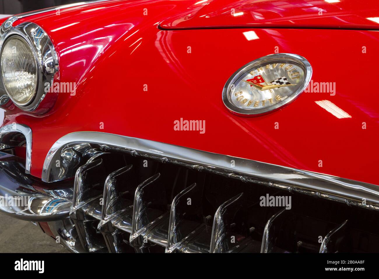 Detail der roten Chevrolet Corvette im Vintage-Look Stockfoto