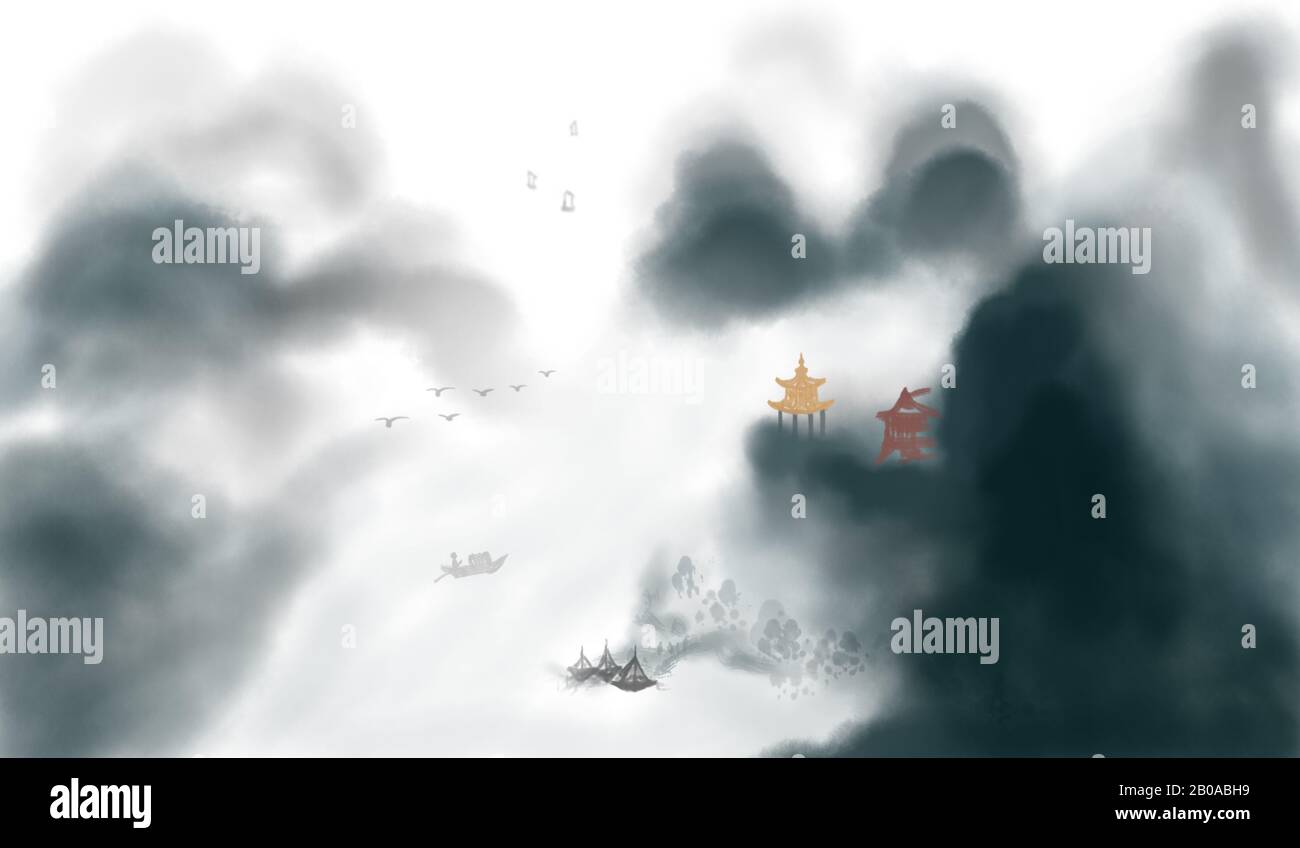 Farbgemälde im Querformat mit chinesischem Stil Stockfoto