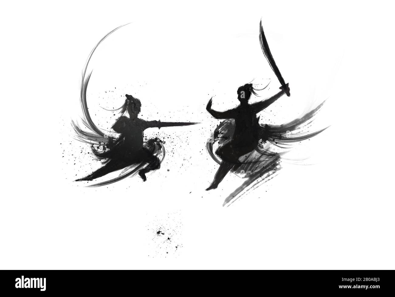 Chinesische Kampfkunst Tinte mit Schwert und Schwert Stockfoto