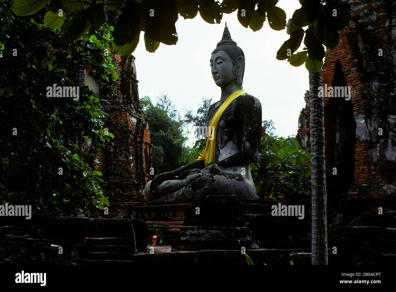 THAILAND, AYUTHAYA, WAT MAHATHAT, ERBAUT 1384 IM KHMER-STIL, SITZENDE BUDDHA-STATUE Stockfoto