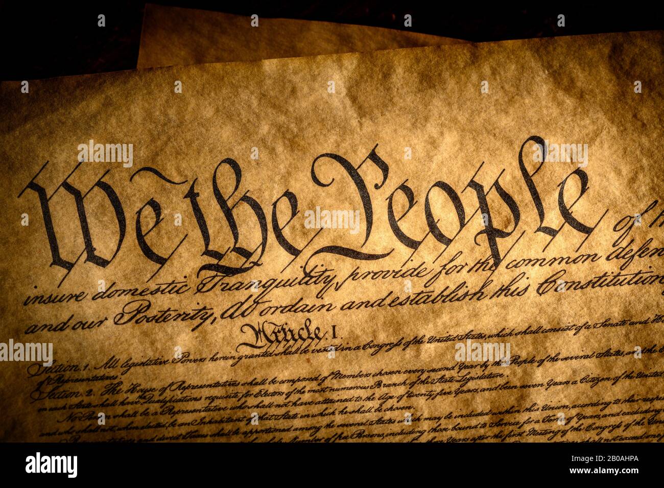 Wir, das Volk, der Beginn der Präambel der Verfassung der Vereinigten Staaten Stockfoto