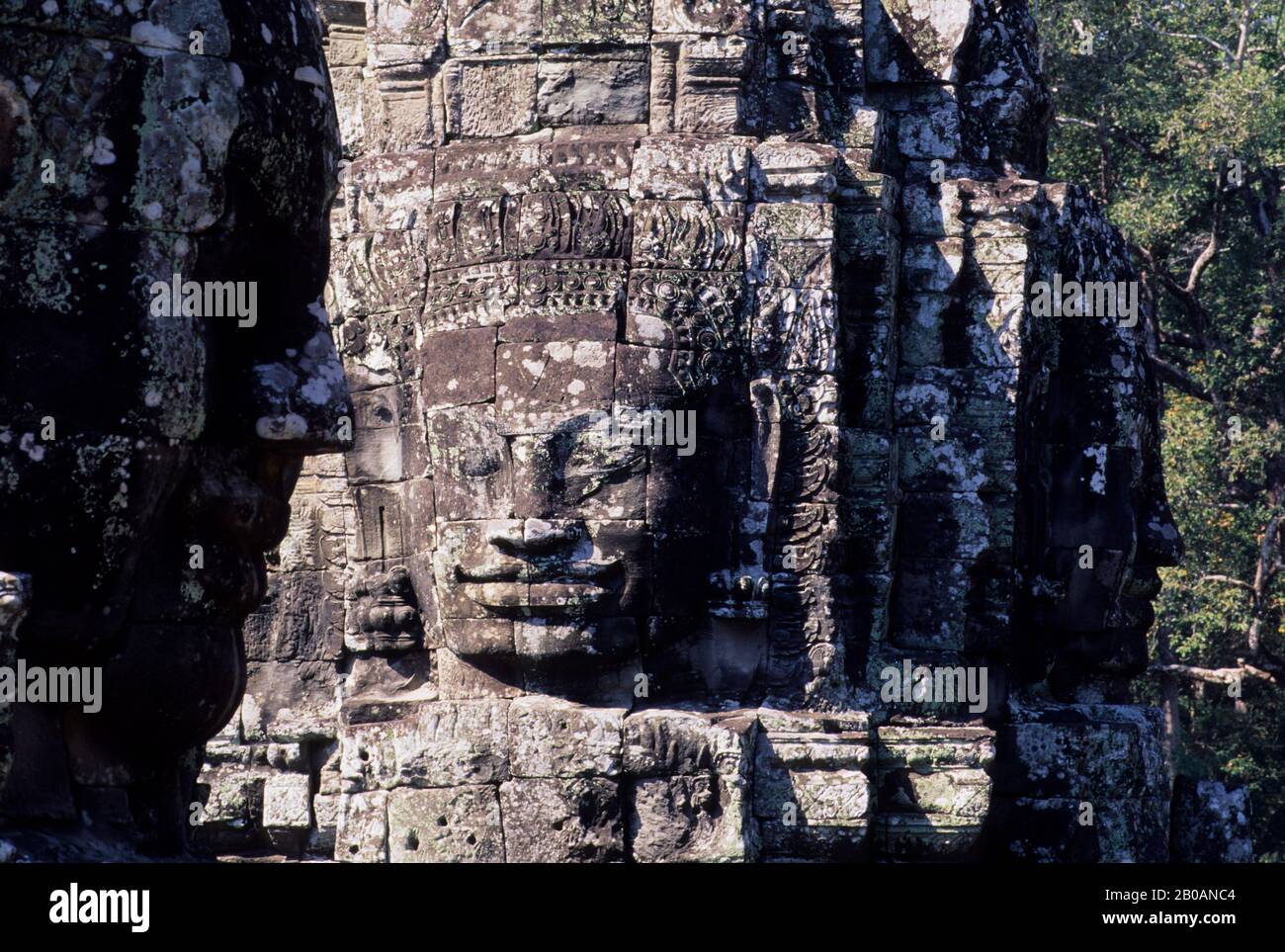 KAMBODSCHA, ANGKOR, ANGKOR THOM, BAYON-TEMPEL, GESICHT VON AVALOKITESVARA Stockfoto