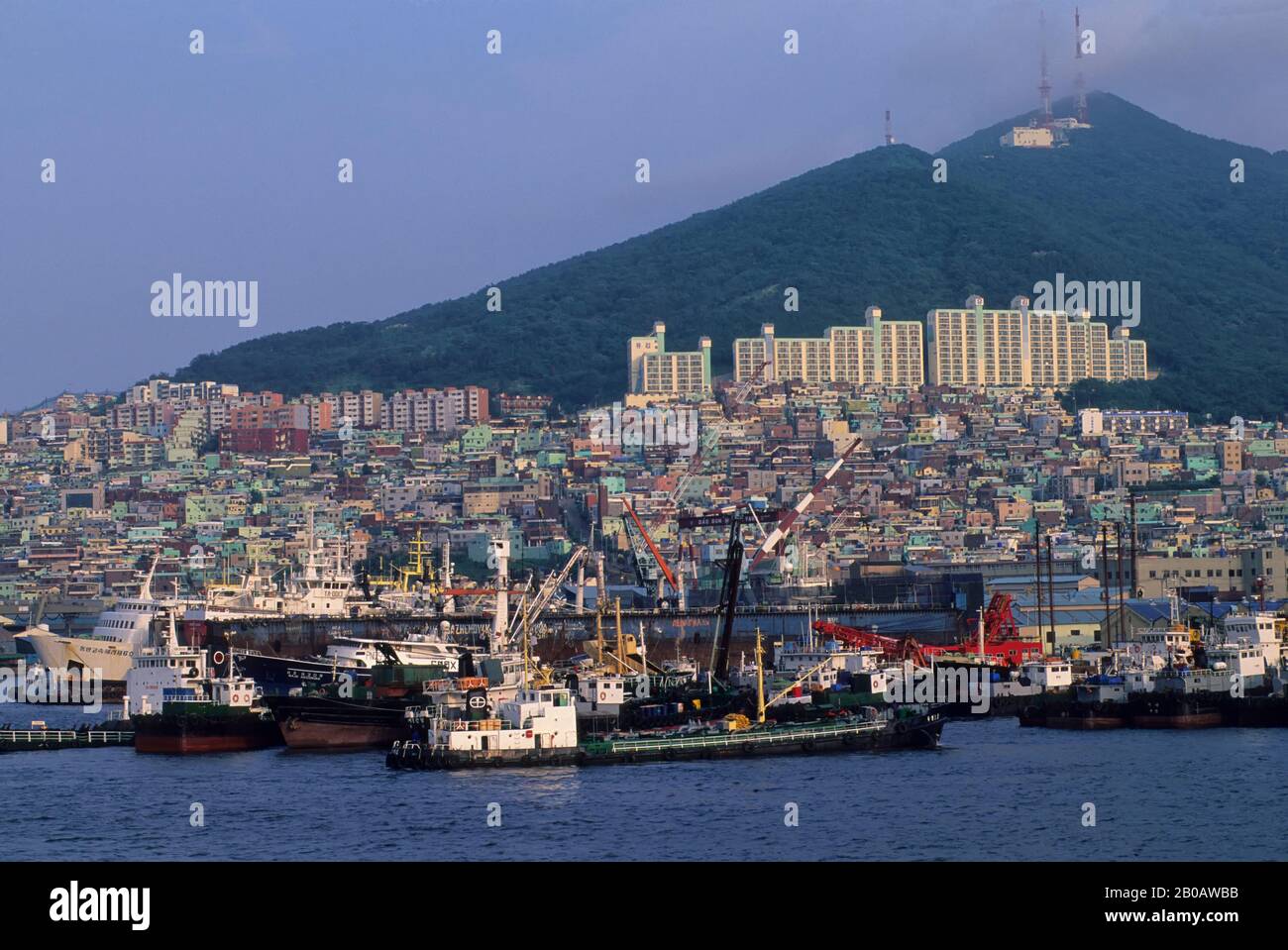SÜDKOREA, PUSAN, HAFEN MIT STADT IM HINTERGRUND Stockfoto