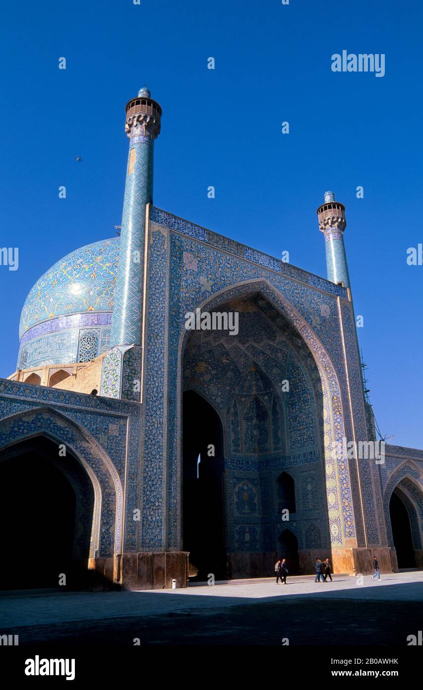 IRAN, ESFAHAN, EMAN KHULENI PLATZ, IMAM (MASJED-E EMAM) MOSCHEE, MINARETTE Stockfoto
