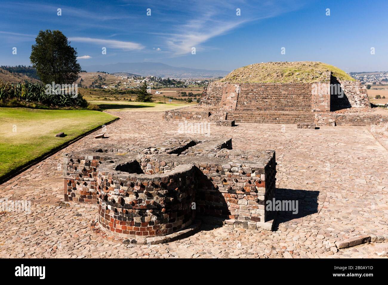 Tempel von Tlaloc, archäologische Stätte von Calixtlahuaca, Bundesstaat Mexiko, Mexiko, Mittelamerika Stockfoto