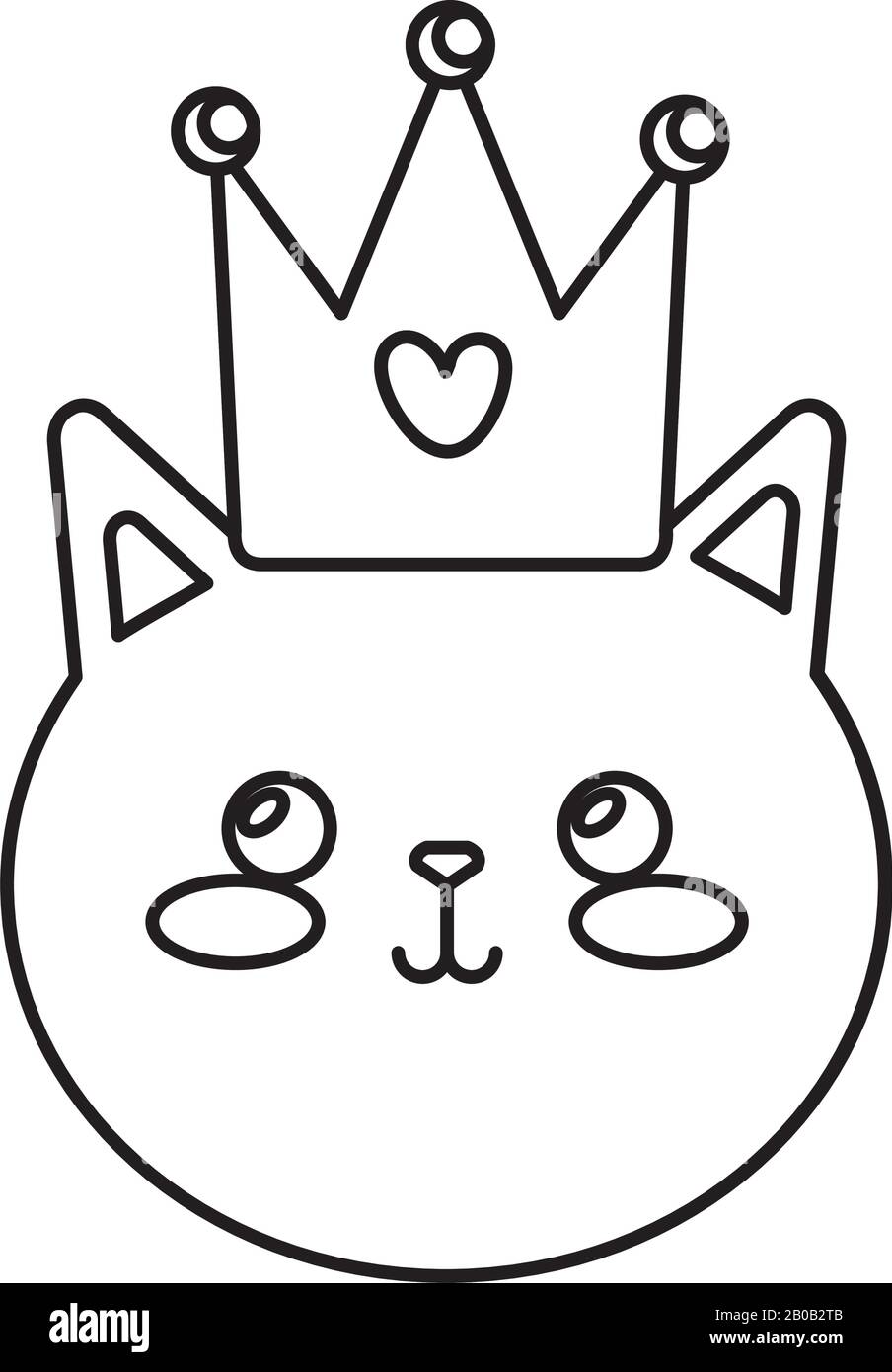 Gesicht der niedlichen Katze mit Krone isoliert Symbol Stock Vektor