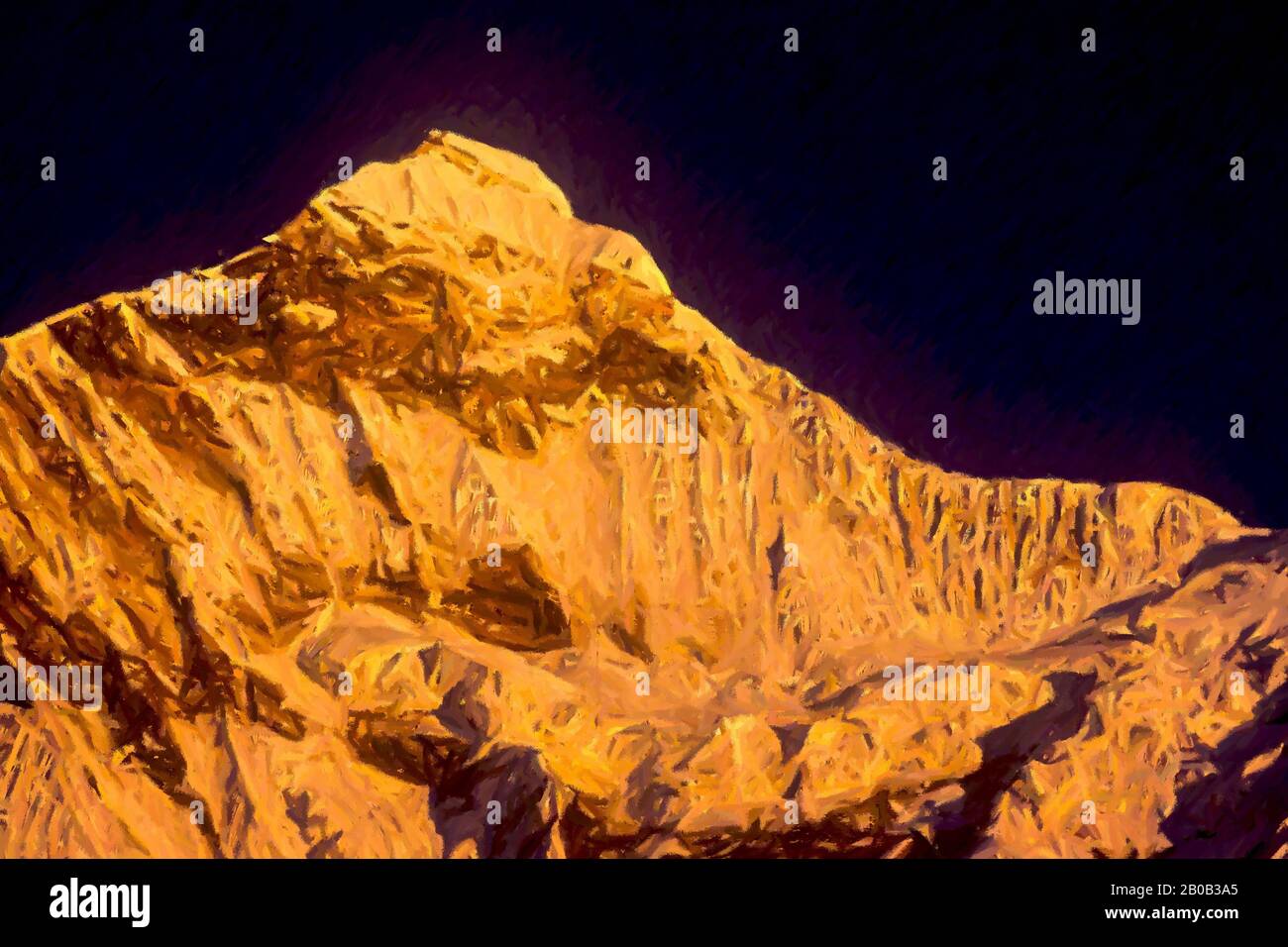 Digitales Gemälde Nanda Devi East-2 Digitales Gemälde von Schnee bedeckt Himalaya-Gipfel von Nanda Devi East in Chamoli, Uttarakhand, Indien. Stockfoto