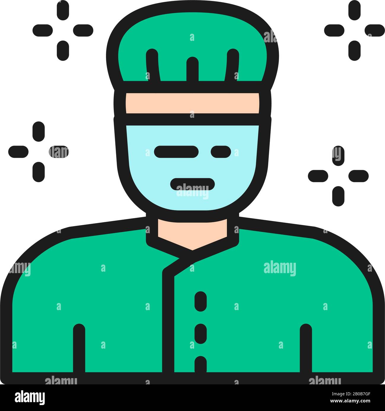 Arzt in medizinischer Uniform, Chirurg in Maske flaches Linien-Symbol. Stock Vektor