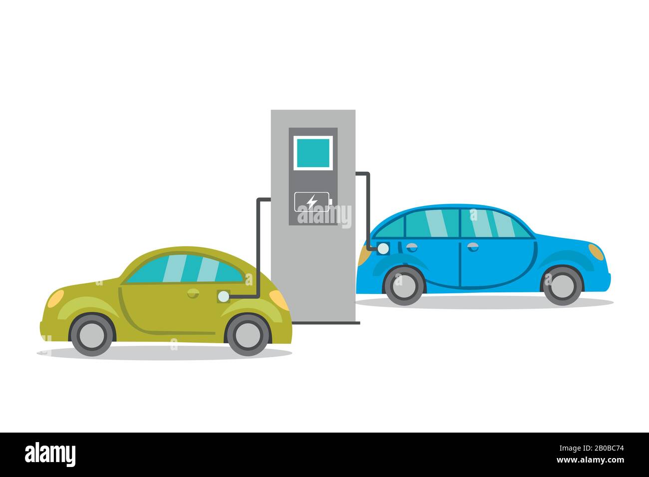 Cartoon Elektroautos zum Aufladen, Eco-Konzept, isoliert auf weißem Hintergrund, Vektorgrafiken Stock Vektor