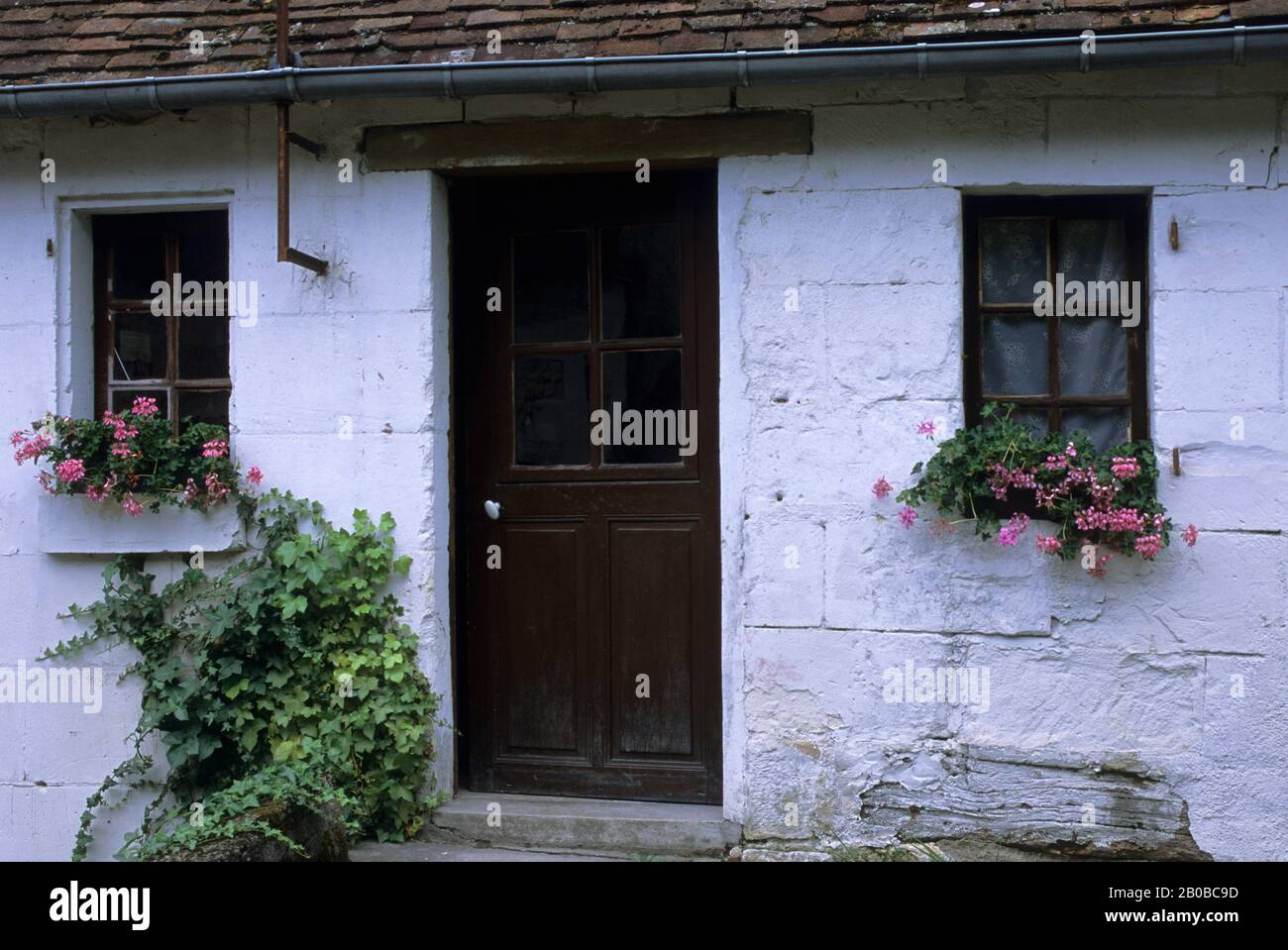FRANKREICH, LOIRE-REGION, DORF CHENONCEAUX, HAUS, TÜR UND FENSTER Stockfoto