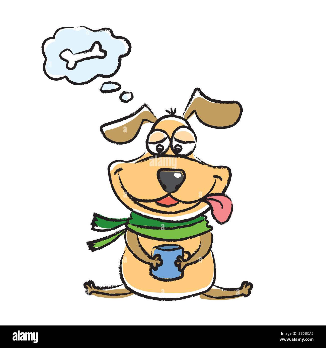 Verrückter Hund träumt von einem köstlichen Knochen, isoliert auf weißem Hintergrund, Cartoon lustige Vektorillustration Stock Vektor