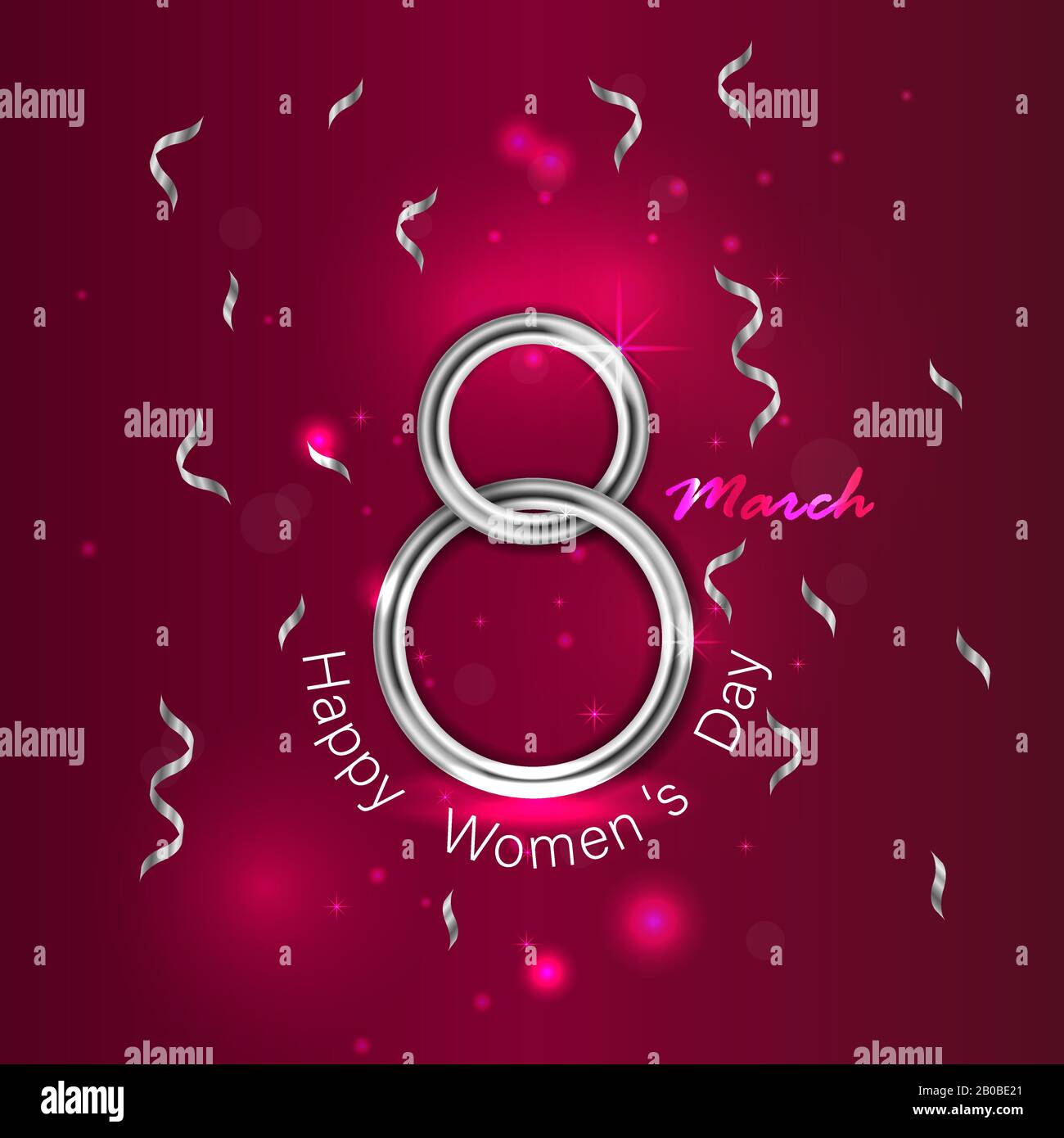 Abstrakte silberne Grußkarte.Silberne Nummer acht und glitzernder silberner Gruß im Hintergrund.International Happy Women's Day.8. März Feiertagsrückg Stock Vektor